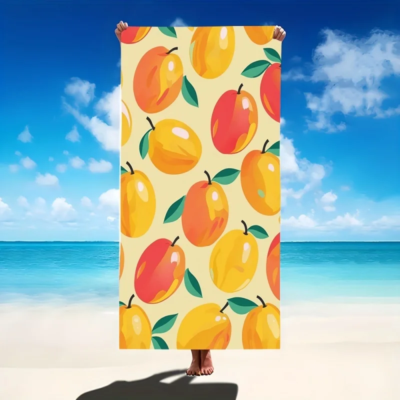 Bright Mango Fruit Watercolor Print Beach Towel Quick Dry Sand Free Absorbent Swim Towel Summer Beach Holiday Travel Blanket