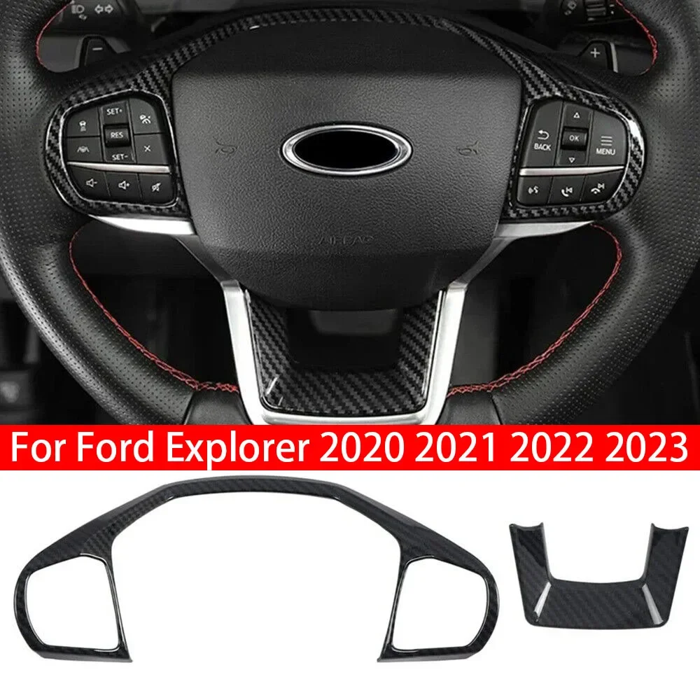 For Ford Explorer 2020 2021 2022 2023 ABS Carbon Fiber Style Inner Car Steering Wheel Cover Trim Button Panel Frame Decor Auto