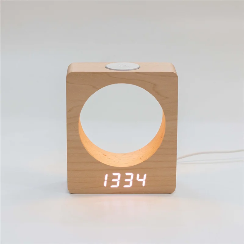 Digital Wooden LED Alarm Clock Made of Solidwood with Night Light 3 Alarm Settings Temperature Detect for Bedroom HY