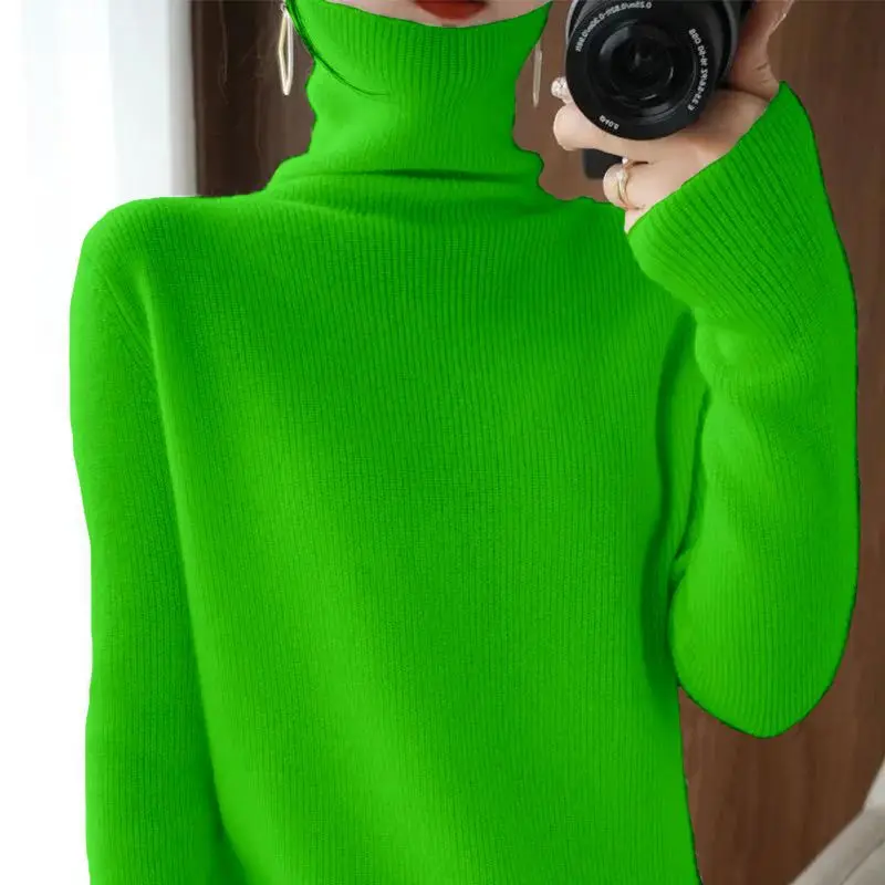 Fashion Turtleneck Solid Color All-match Sweater Women's Clothing 2022 Autumn New Oversized Casual Pullovers Loose Korean Tops