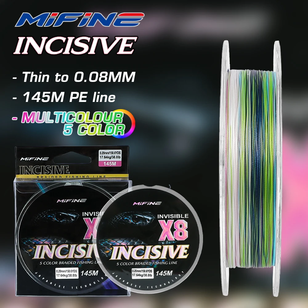 linha-de-pesca-mifine-incisive-invisible-x8-5-multicolorida-145m-13-539lb-trancada-8-fios-forte-linha-pe-acessorios-para-pesca-de-carpa