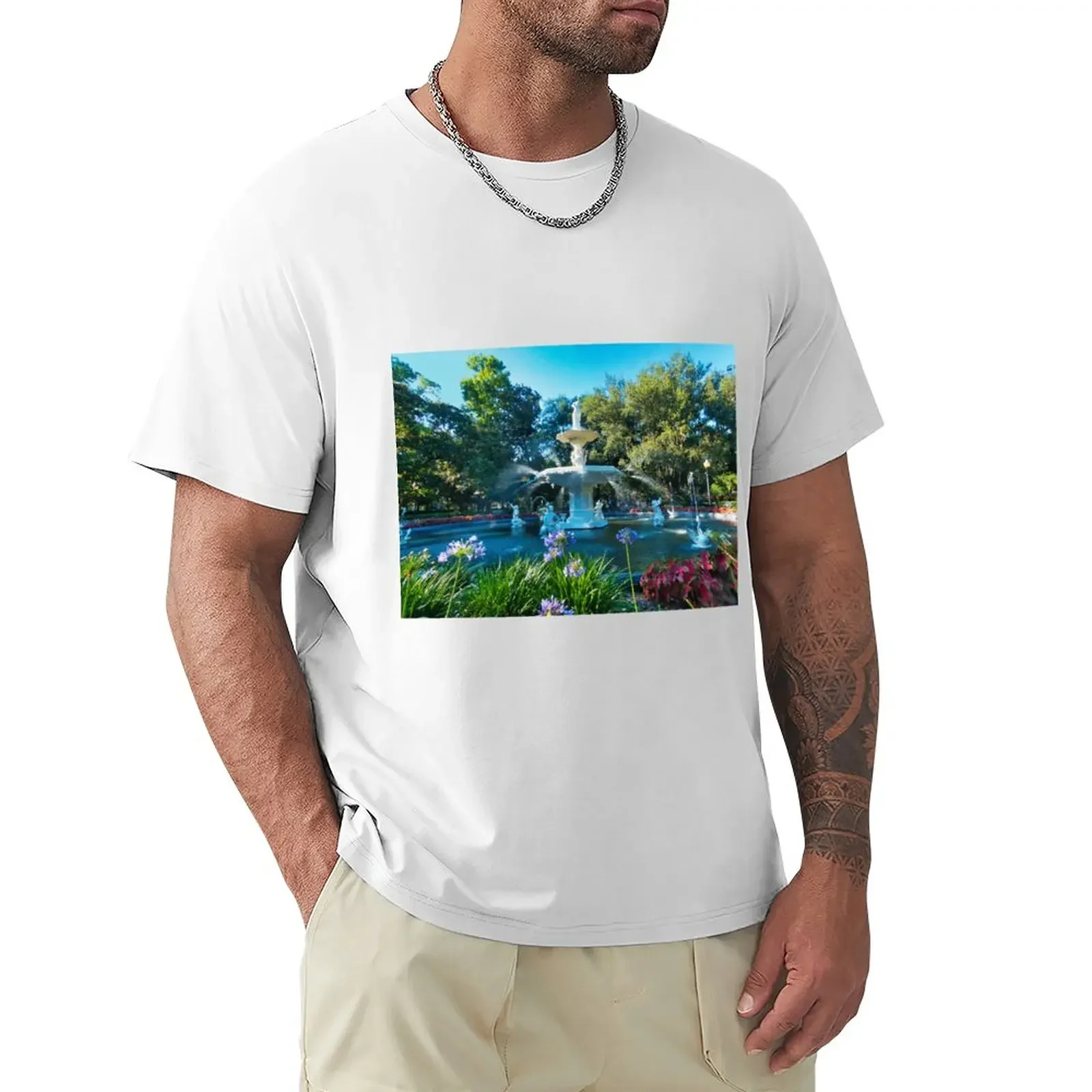 Majestätischer Forsyth Park Brunnen in Savanne, GA T-Shirt schnell trocknende Sommer Top Kawaii Kleidung T-Shirt Männer