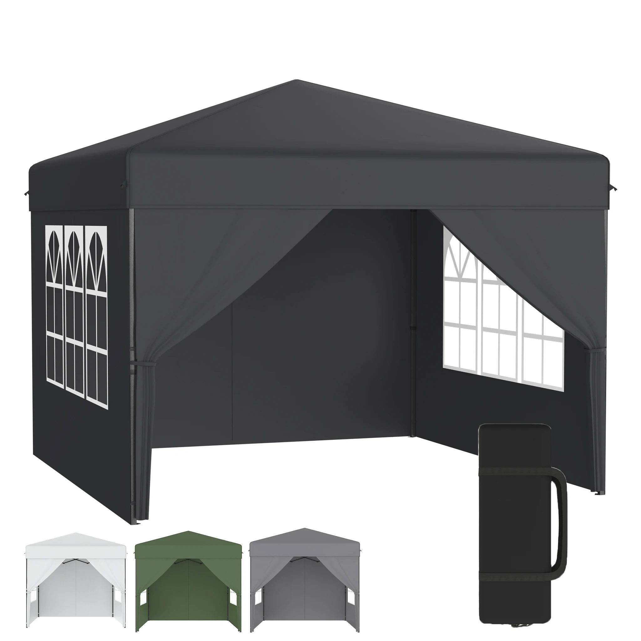 Gazebo pliable 3 x 3 m - Gazebo de jardin - Hauteur réglable sur 3 niveaux (2,4-2,6 m), installation en un clic, protection UV, imperméable, robuste, tissu Oxford 210D - Blanc / Gris foncé / Gris clair / Vert, avec 4 panneaux latéraux