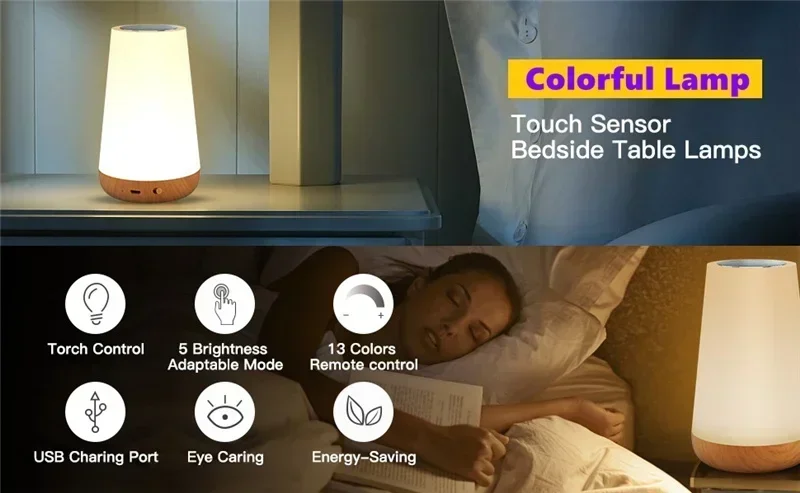 Luz RGB 13 colores que cambian de noche Control remoto táctil lámpara regulable lámparas de mesa portátiles de noche lám