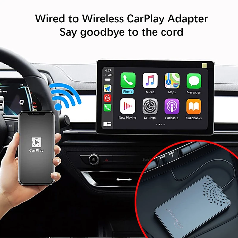 Ottocast Adaptador de Carplay de cable a inalámbrico CP81 CarPlay Dongle Accesorios de coche Apto para VW Nissan Iphone y el 98% de los coches.