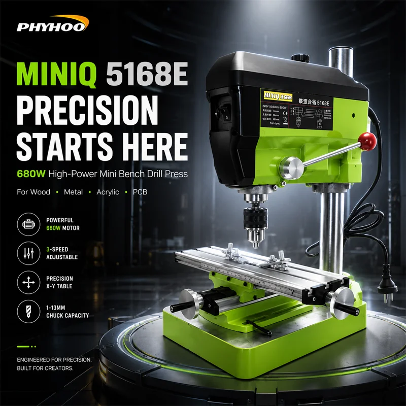 PHYHOO Jewelry Bench Drill Press Machine 680W Mini Precision XY Cross Slide Table Metal Wood Drilling Work Crafting Milling Tool