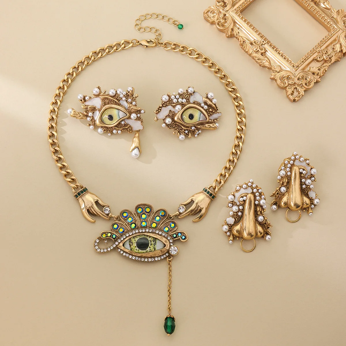 

Medieval Eye Nose Shape Necklace, Stud Earrings Set, Exaggerated Facial Features Fashion Jewelry for Women