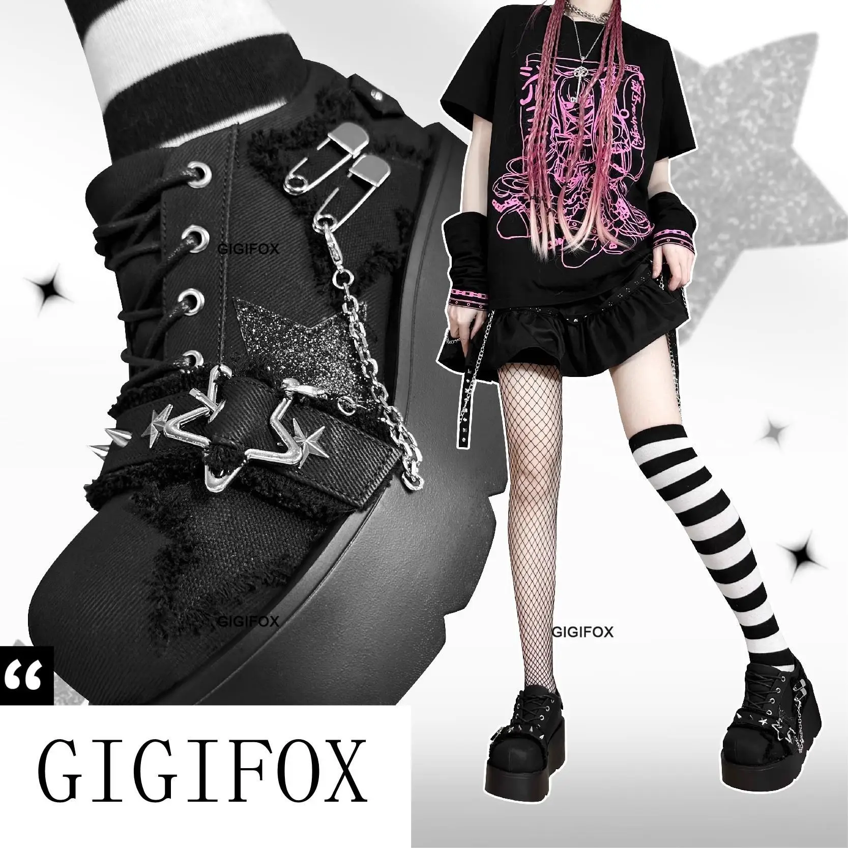 GIGIFOX Platform Wedges Pumps For Women Y2k Mary Jane Pumps Spring Autumn Lace Up Chunky  New Rock Shoes Metal Mary Janes