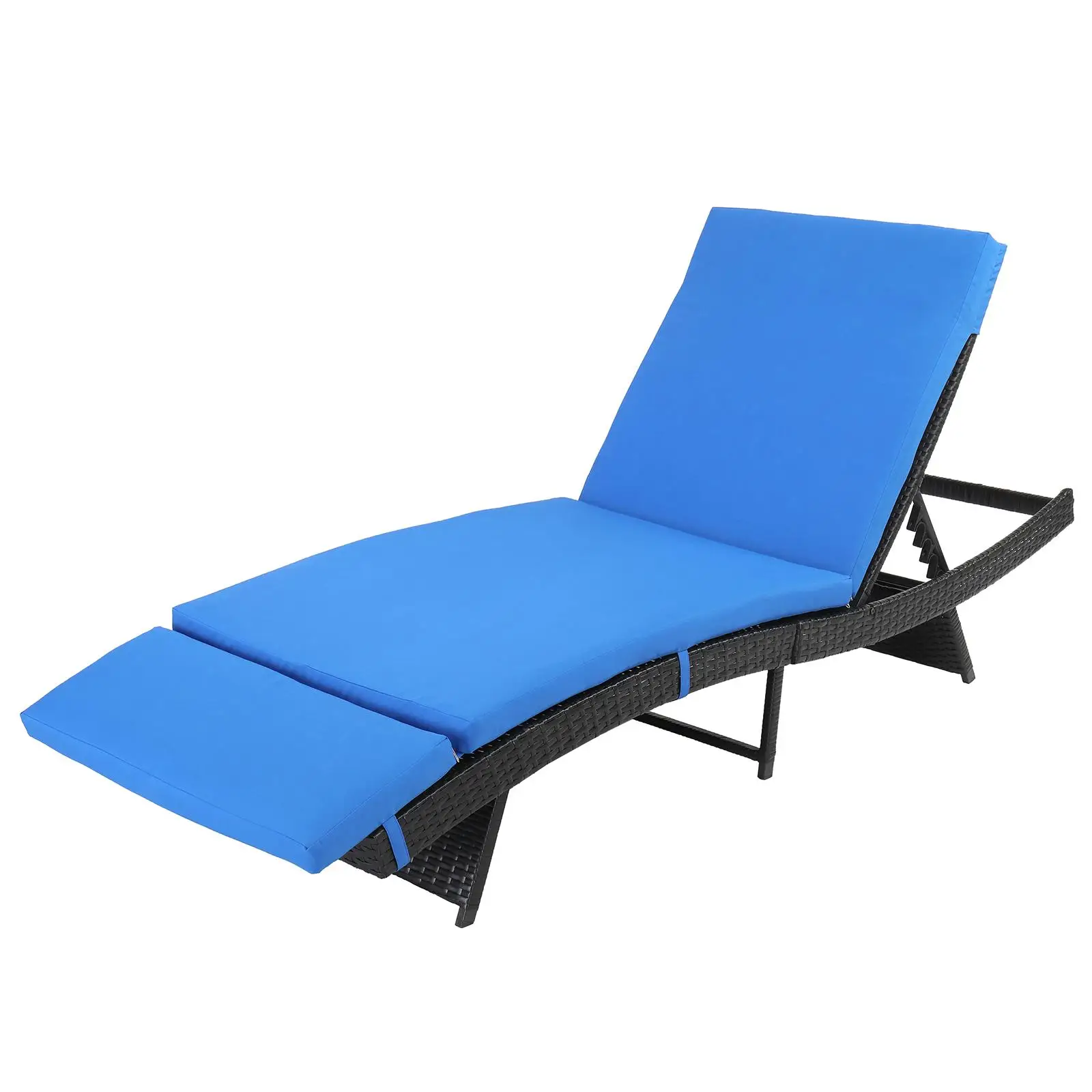 193x68x33cm S-Shape Iron Frame Bed with Black Embossed Blue Cushion & Woven Rattan Design