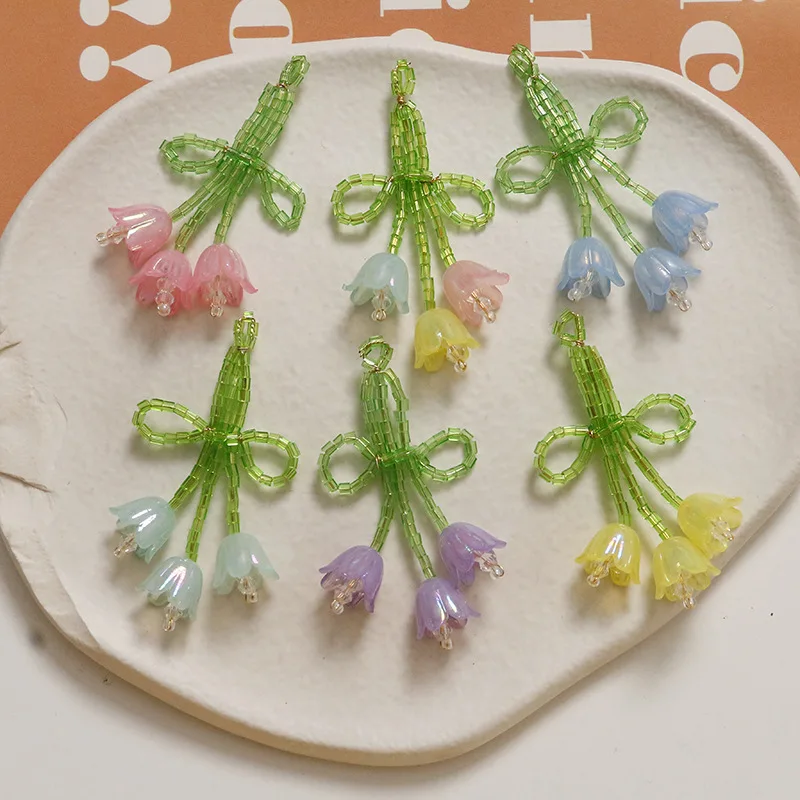 Handmade Beaded Tulip Bow Flower Shoe Charms 1 Piece for Clogs Forest Style DIY Crystal Lightweight Premium Cute Gift Sparkly