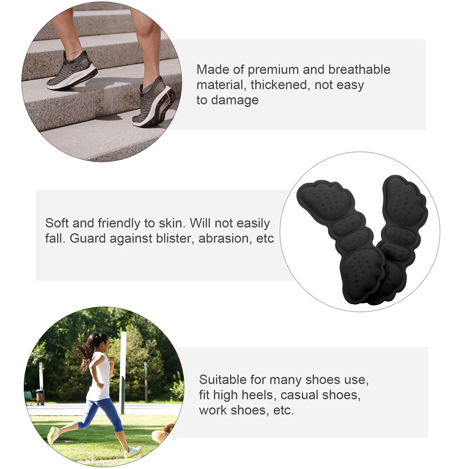 

5 Pairs Heels Anti-slip Foot Patch Shoes Cushions Pad Back Pads Black Wear-resistant