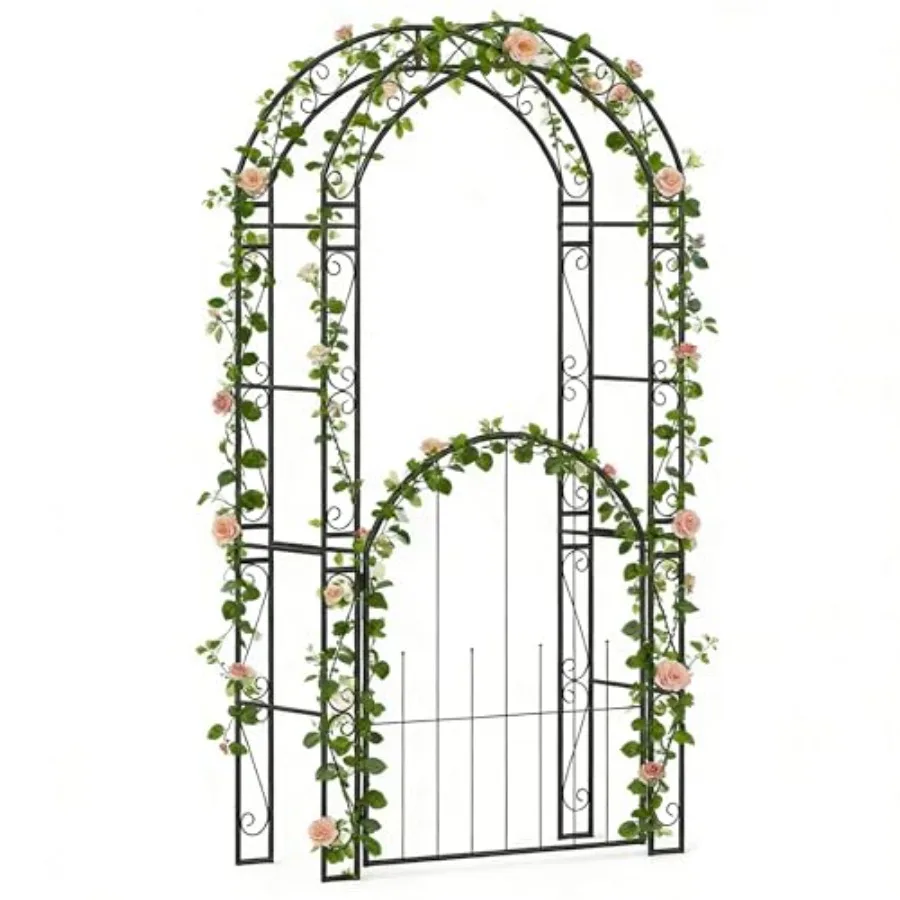 Garden arch for climbing plants, 84-inch height, metal construction, black color, rust-resistant finish