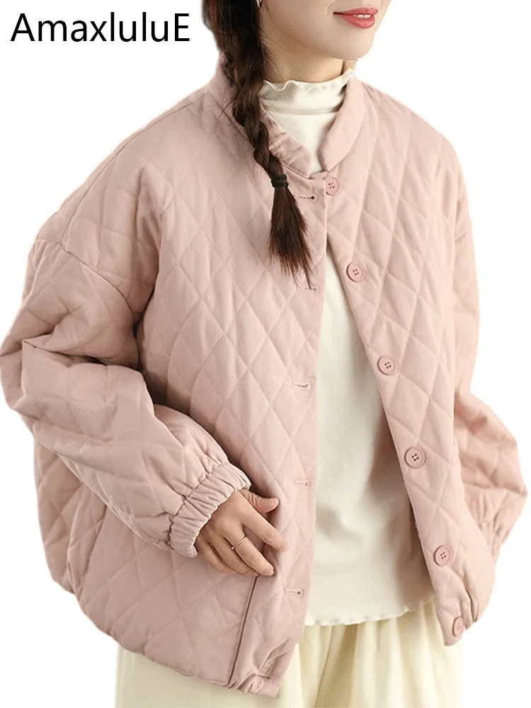 

Amax LuluE Womens Vintage Striped Hooded Quilted Jeackets Winter Loose Fashion Leisure Parkas Ladies Korean Design Classic Coats