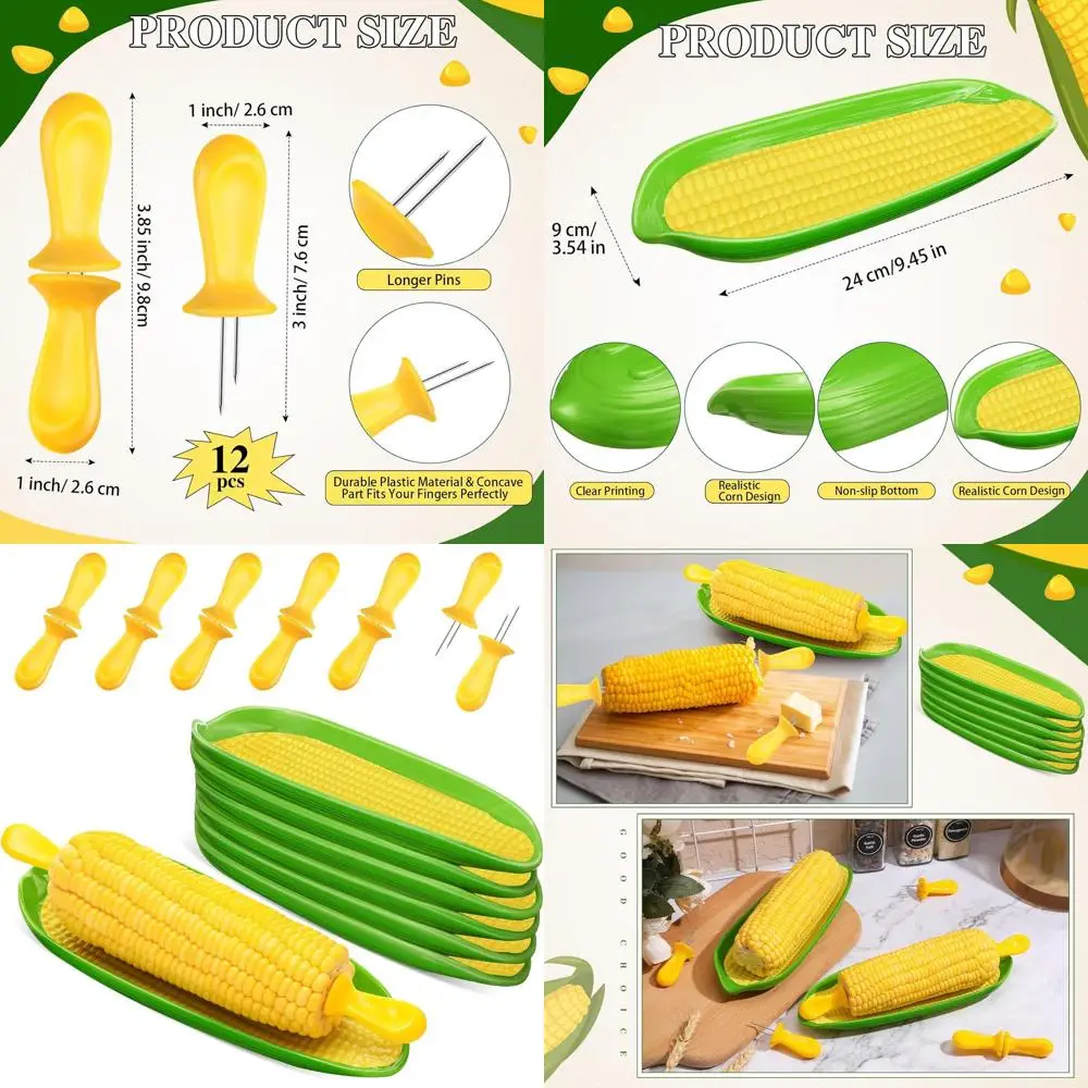 

12 держателей для кукурузных початок из нержавеющей стали и 6 наборов меламиновых шампуров с разбрасывателем для домашнего приготовления барбекю