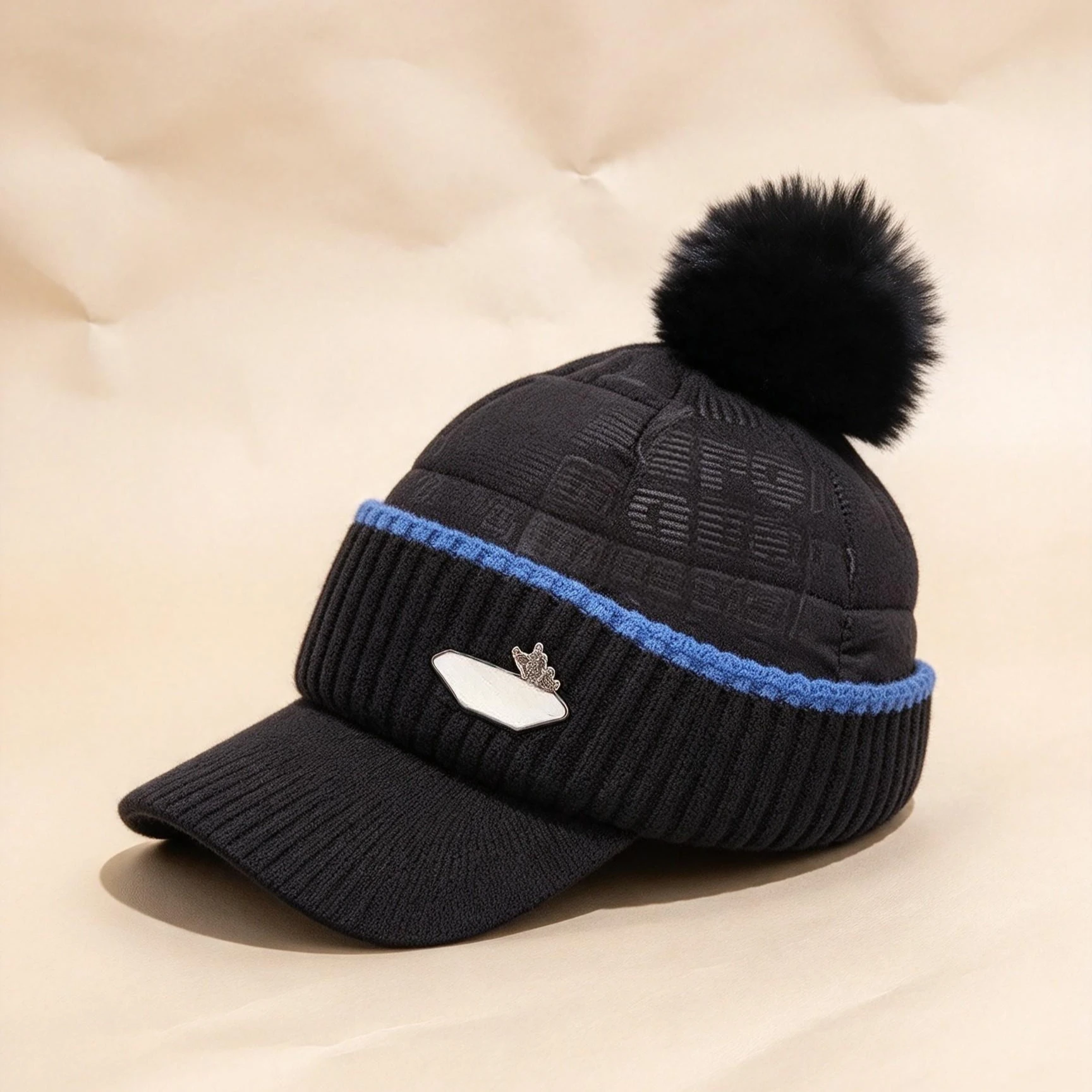 New Plush Golf Ball Cap, Rabbit Fleece Sports Hat, Breathable Sun Protection Warm Cap with Earmuffs