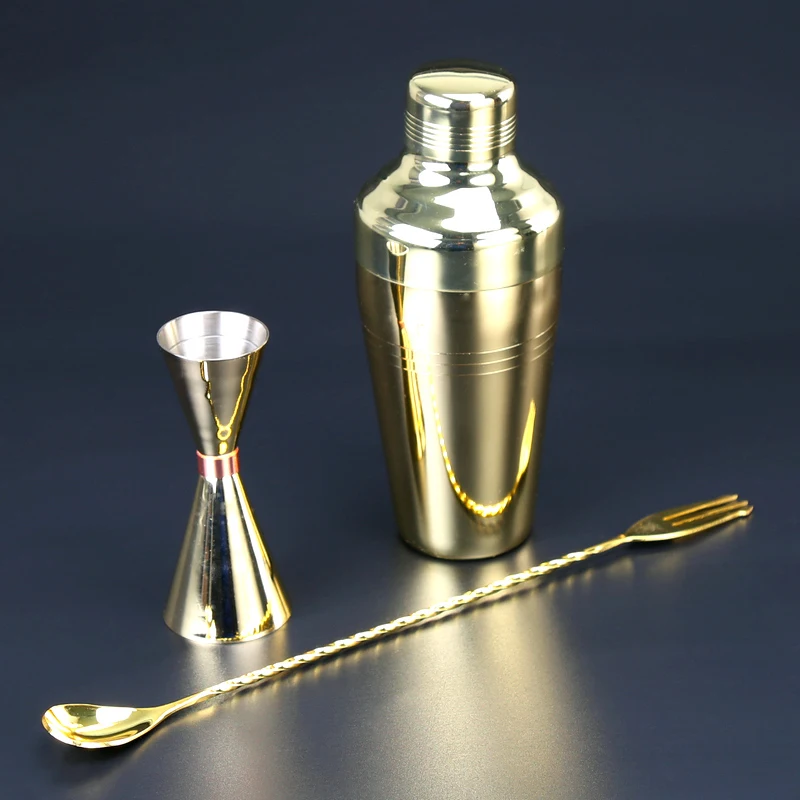 Cocktail Shaker Bar Set Copper Plated Shaker Barware Set - 3 Pieces Bartender Kit Includes shaker (510ml), Jigger & Spoon