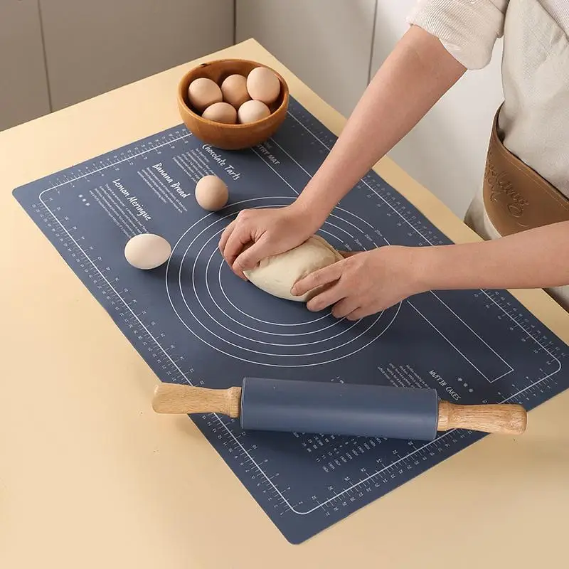

Food Grade Silicone Kneading Mat Set - Non-Slip Rolling Pin with Measuring Guide, Easy-Clean Baking Dough Pad