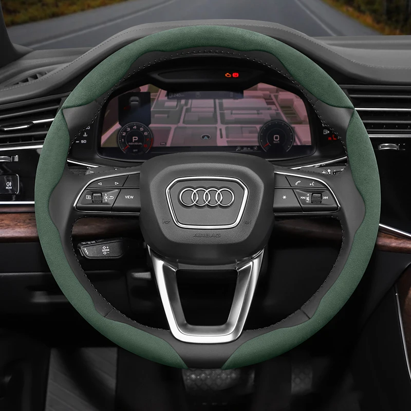 Suitable for Audi Anti-Slip Buckle Segmented Suede Steering Wheel Cover Suitable for R4 B8 A3 8P B6 B7 A6 C6 A1 A5 8L Tt C5 B5 Q3 Sportback Mk2 C7 A8 D3 C8 Q7 4L F3 8t B9 8V A7 Q5 R8