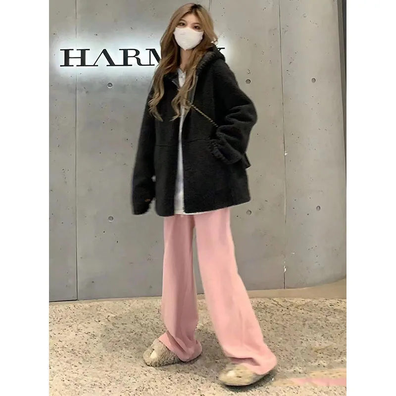 차콜 아이 요가 팬츠 와이드 레그 캐주얼 스트레이트 레그 트라우저 벨 보트 브랜디 BM 비대칭 하이 웨이스트 롱 코튼