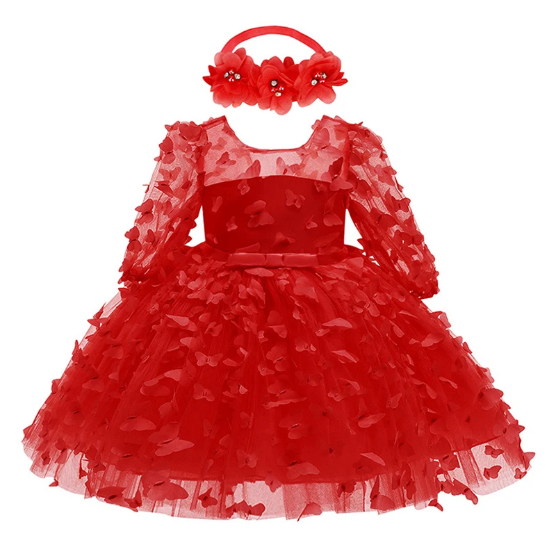 3 6 12 18 24 36 Months Newborn Dress Flowers Mesh Fashion Party Little Princess Baby Dress Christmas Birthday Gift Kids Clothes