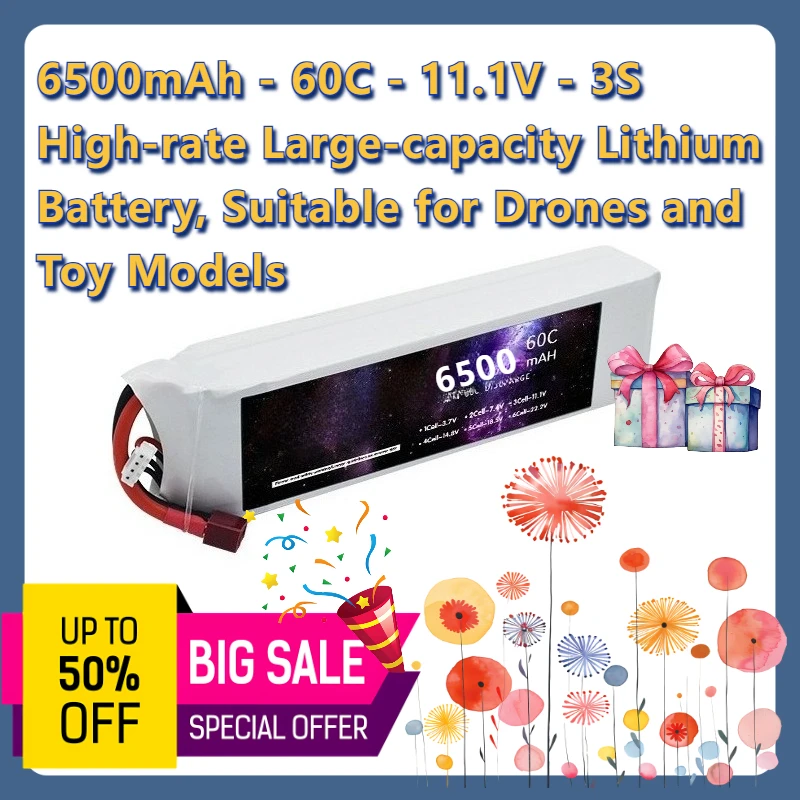 

6500mAh - 60C - 11.1V - 3S for Drones and Toy Models High-rate Large-capacity Lithium Battery