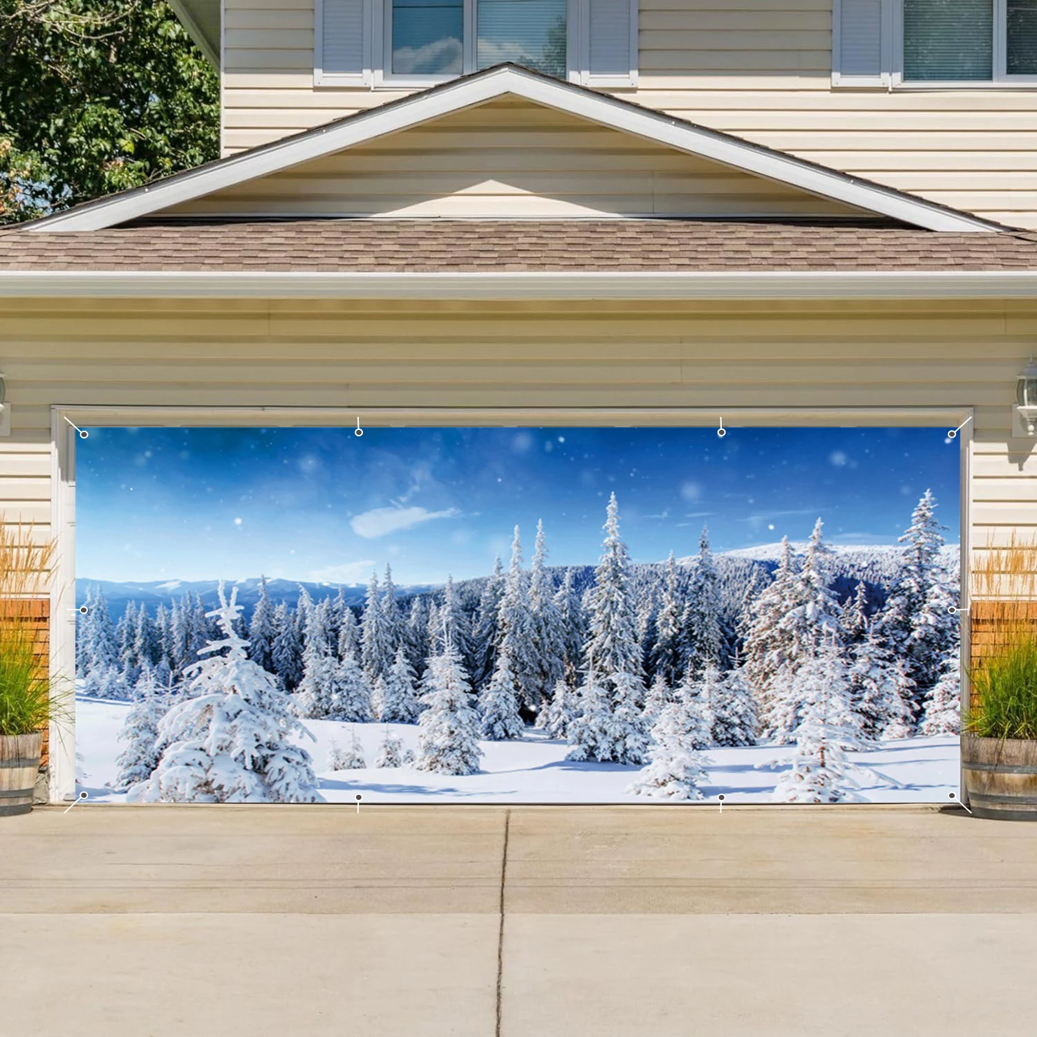 Winter Snow Forest Garage Door Decor Background White Xmas Trees Wintry Scene Ice and Snow World Backdrop Party Decor Banner