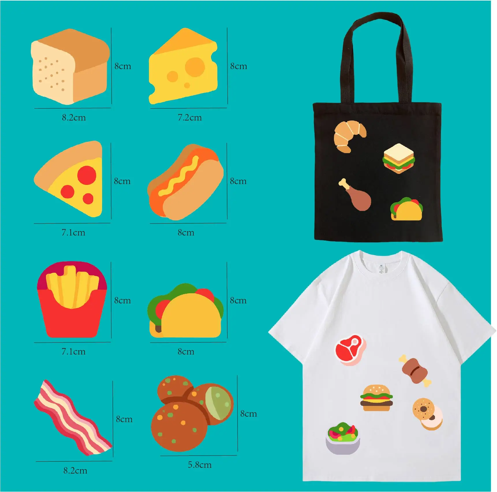 29pcs/set 8cm Painted Food Bun Hamburger Chicken Leg DIY Iron Heat Transfer Sticker Clothes Hot Decal Washable T-shirt Printing