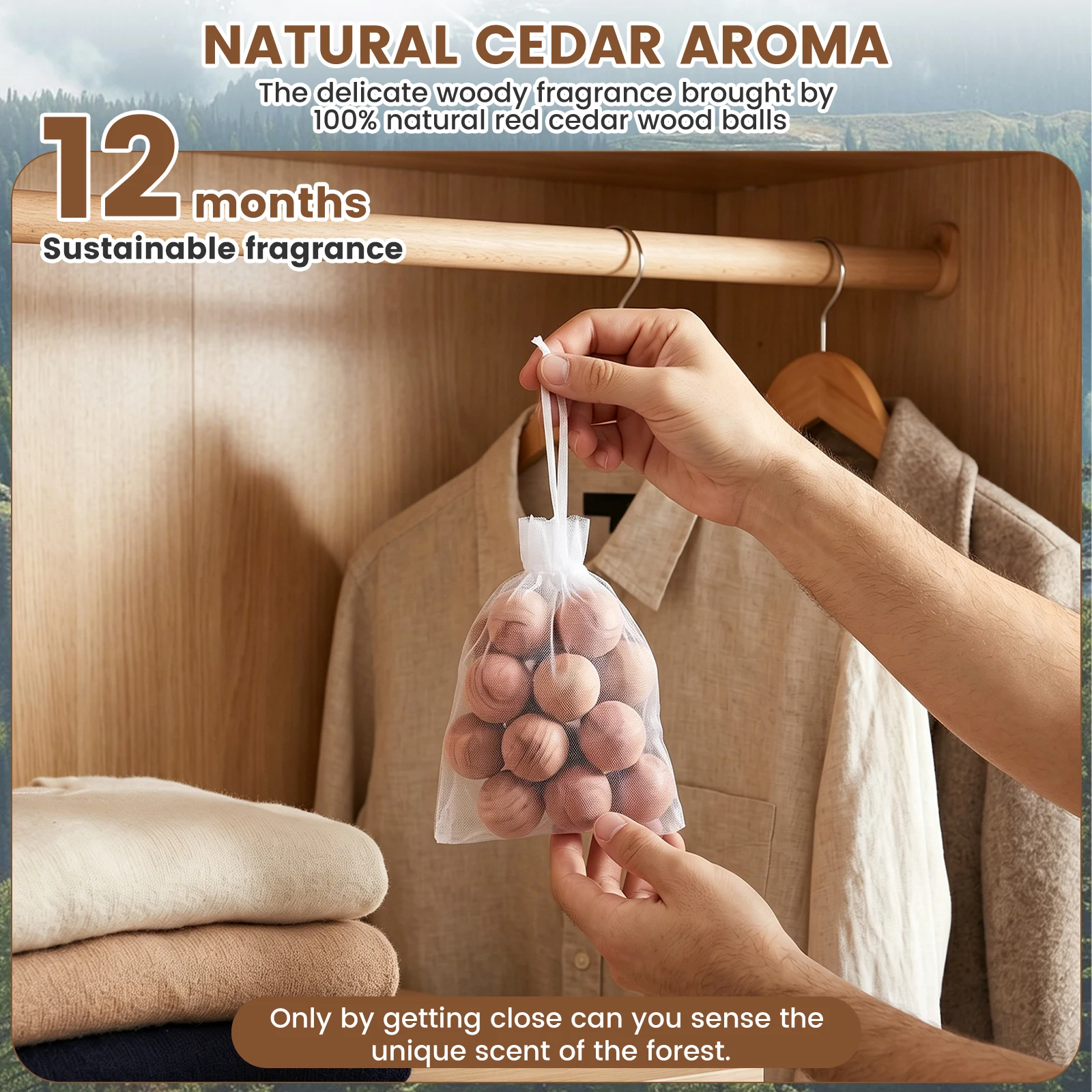 100 Pack Moth Ball Safe Cedar Wood Moth Repellent Natural Cedar Balls for Wardrobes Drawers Shoe Cabinets with 10 Mesh Bags