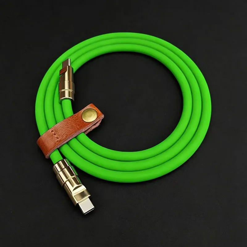Custom Gold Armor Type C to Type C Cable 240W Max Power 6mm Thick Super Flexible Silicone Charging Metal Fast Charging Cable