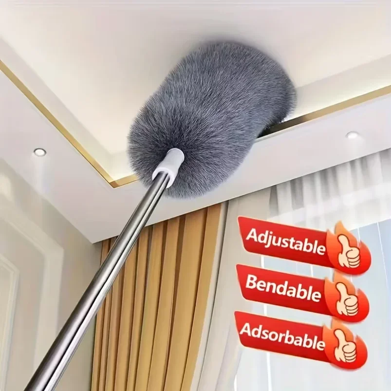 

Extra-Long Retractable Duster with Bendable Head - 60.63inch Extendable Rod, Washable & Reusable Blue Microfiber Brush for High