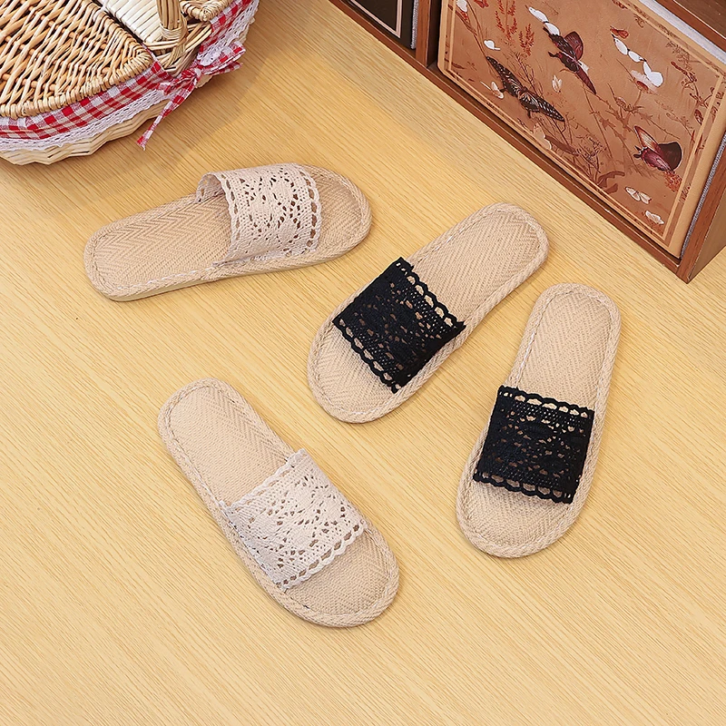 

Kids Lace Trim Open-Toe Slippers Woven Summer Beach Causal Shoes for Girls Outdoor Non-slip Soft Children Fashion Flat Slippers