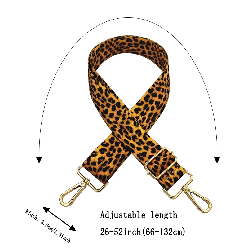 Alça de ombro com estampa de leopardo elegante e versátil, alça de bolsa de ombro única ajustável, acessórios de bagagem substituíveis
