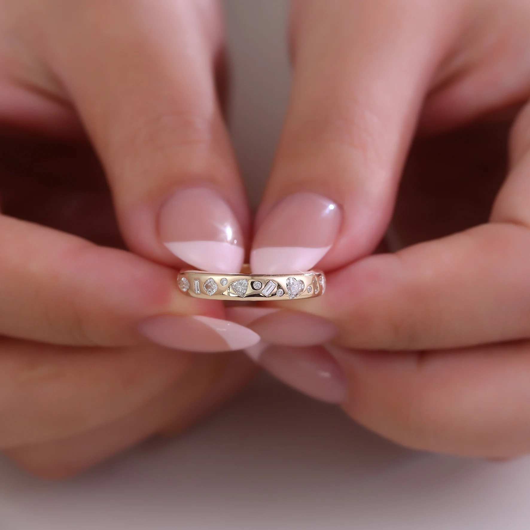 

Прованс, необычное обручальное кольцо из желтого золота 14 карат с различными формами, бриллиантами из муассанита для женщин, обручальное кольцо с рамкой шириной 3 мм