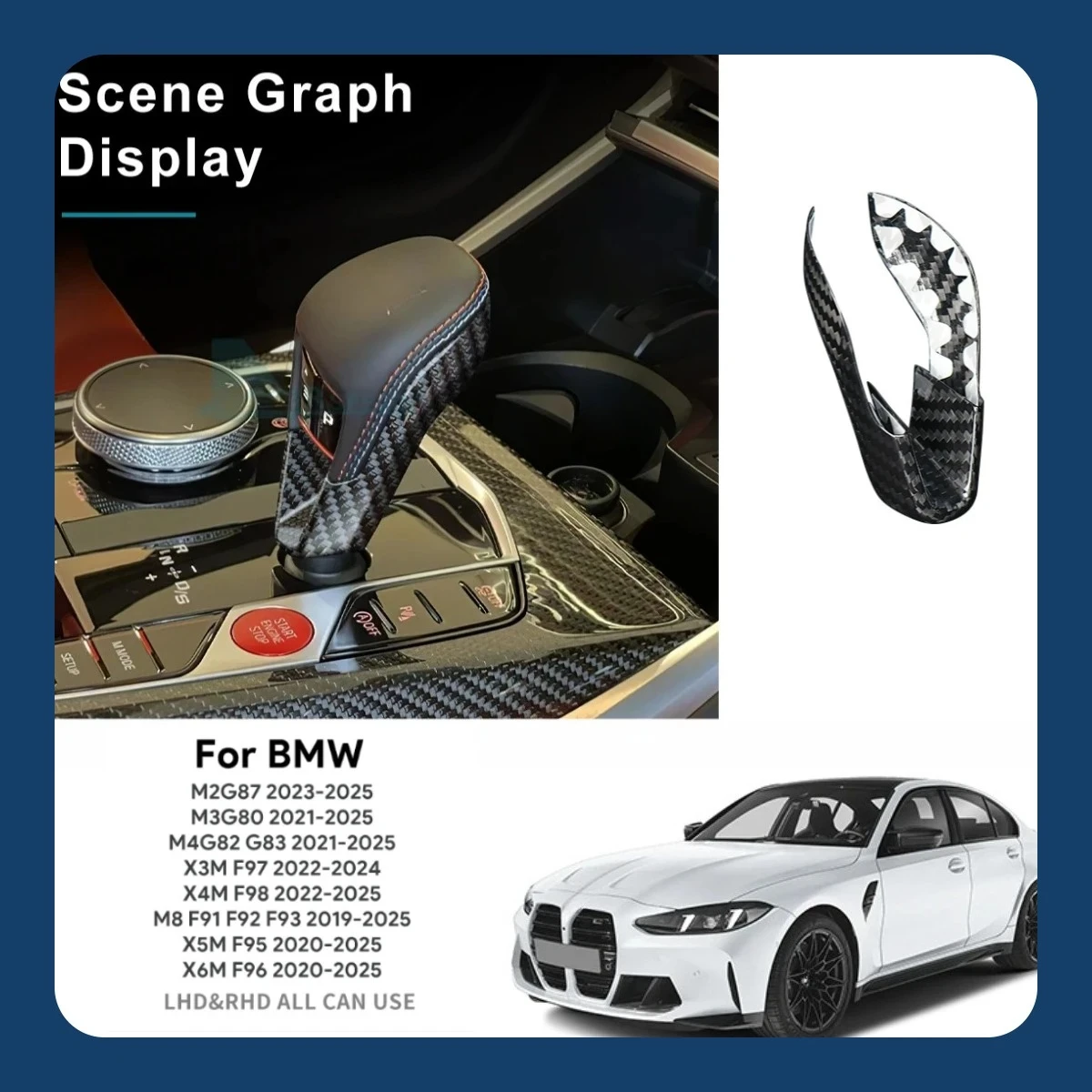 

For BMW M2 G87 M3 G80 M4 G82 G83 X3M F97 X45 F98 F95 2021-2025 Real Carbon Fiber Gear Shift Knob Cover Car Interior Retrofitting