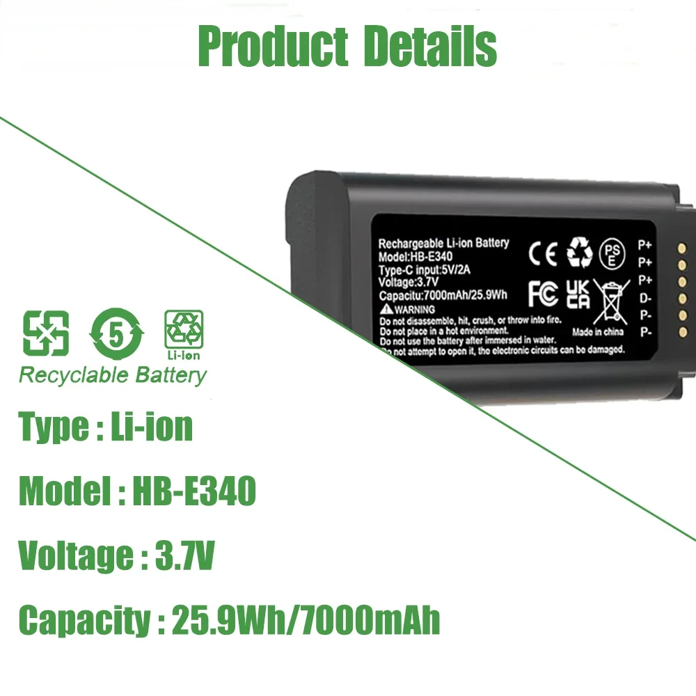 7000mAh Rechargeable Li-ion Battery for Eufy E340 Security Video Doorbell Camera C30 C31 With USB-C Charging Cable