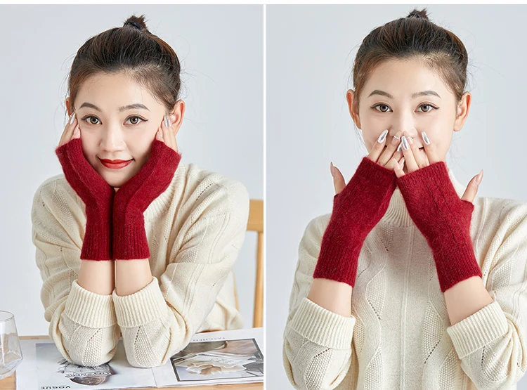 Nerz Kaschmir Herbst Winter Handschuhe Kabel Nahtlose Bequeme Fingerlose Warme Waschbär Wolle Handschuh Daumen Loch Handschuhe Weibliche Schöne – Detail 17