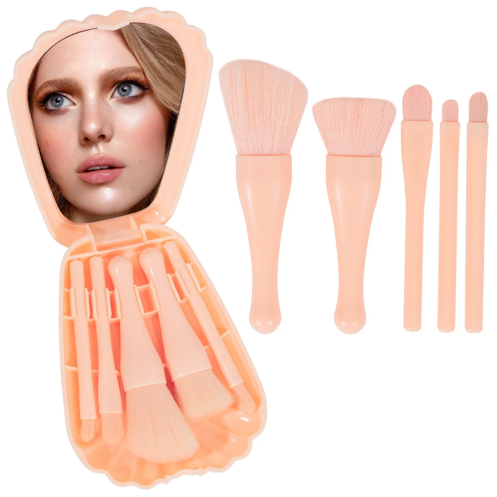 Mini zestaw pędzli do makijażu z lusterkiem Przenośny zestaw pędzli do makijażu, przenośny zestaw pędzli do makijażu w 5 rozmiarach Mini Complete