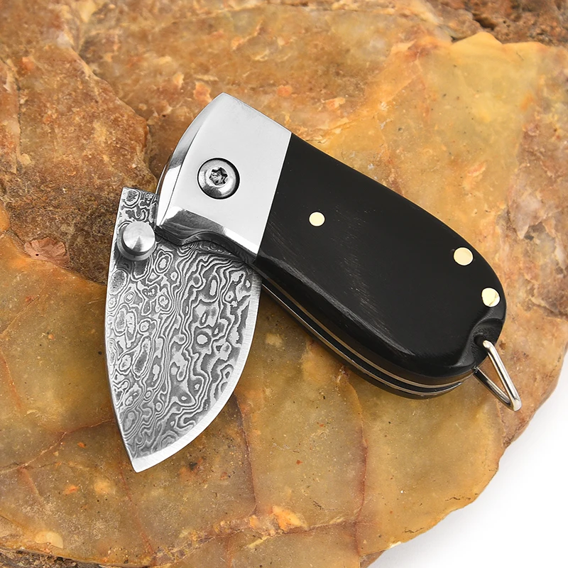 EDC Handmade Damascus Mini Folding Pocket Knife Everyday Carry Portable Jackknife Self-defense Small Hand Tool Camping Knives