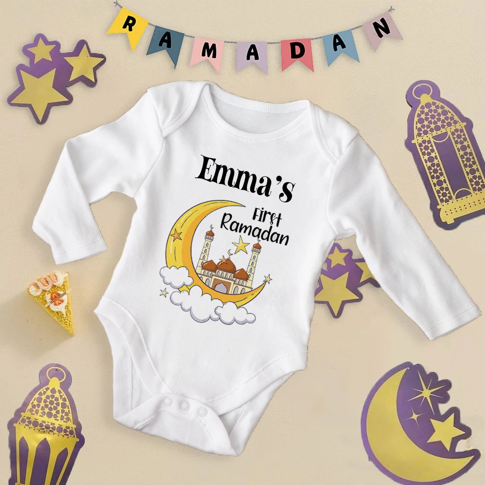 Personalized Ramadan Baby Bodysuit Custom Name Newborn Eid Jumpsuit Infant Ramadan Romper Islamic Muslim Holiday Babies Outfits