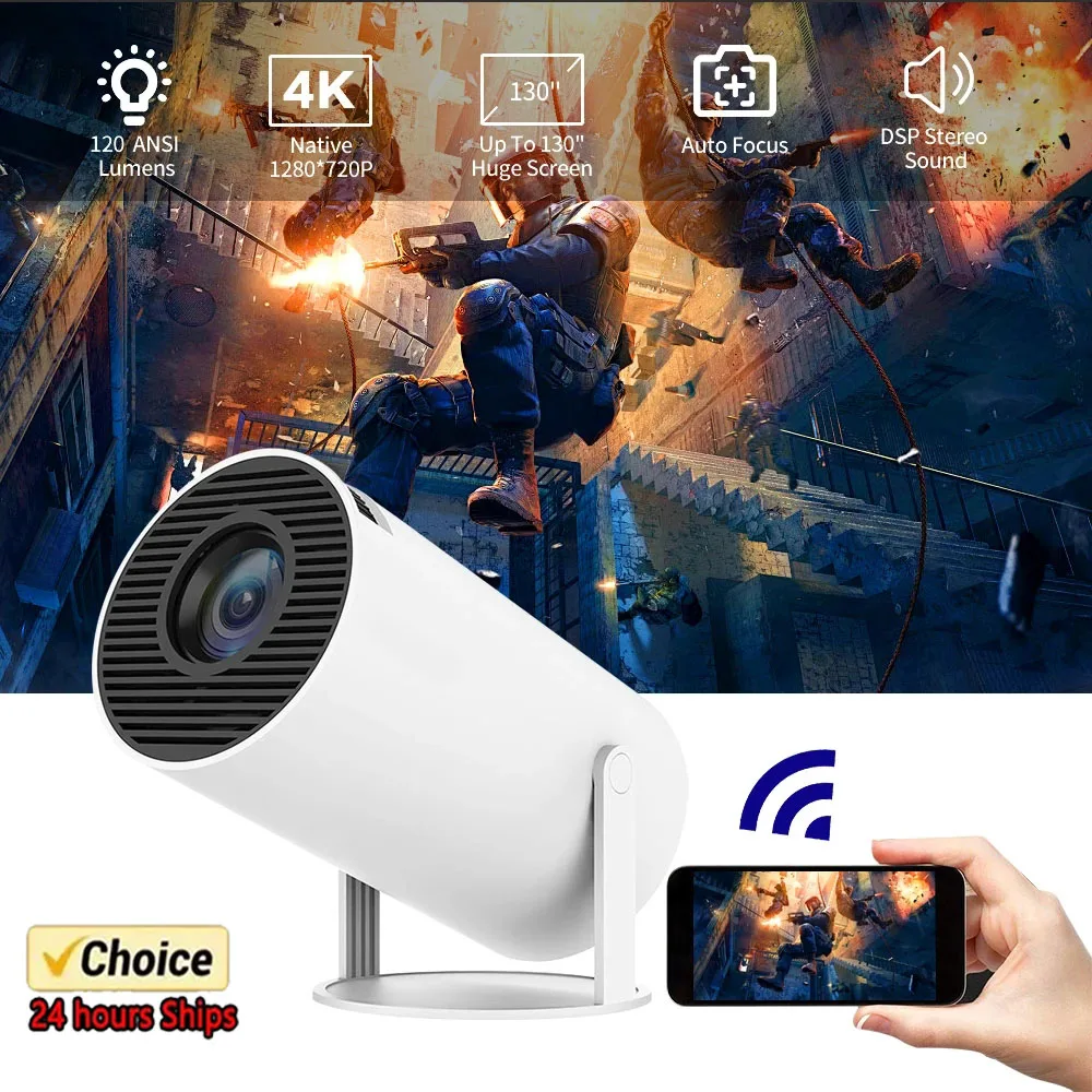 Projecteur Portable HY300 Ultra 4K Ultra HD 2025, 300ANSI, Android 11 BT5.4, mise au point électronique, haut-parleur intégré pour Home cinéma