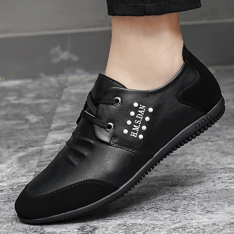 

Plain weave men's casual leather shoes men's 2024 summer trend breathable soft casual fashion breathable British pea shoes