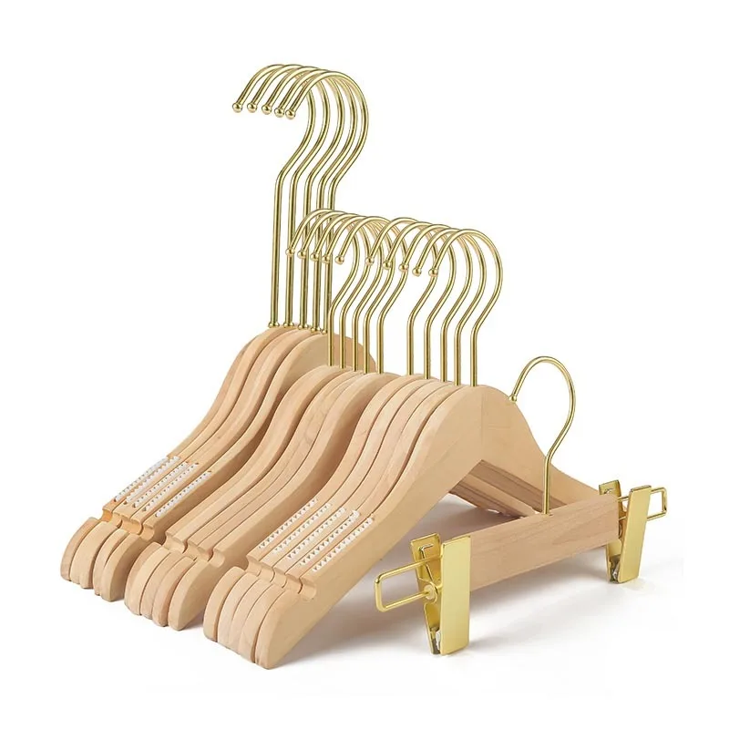 Custom logo fashion cloth hanger natural wooden clip hanger non-slip laminated wooden clothing hanger