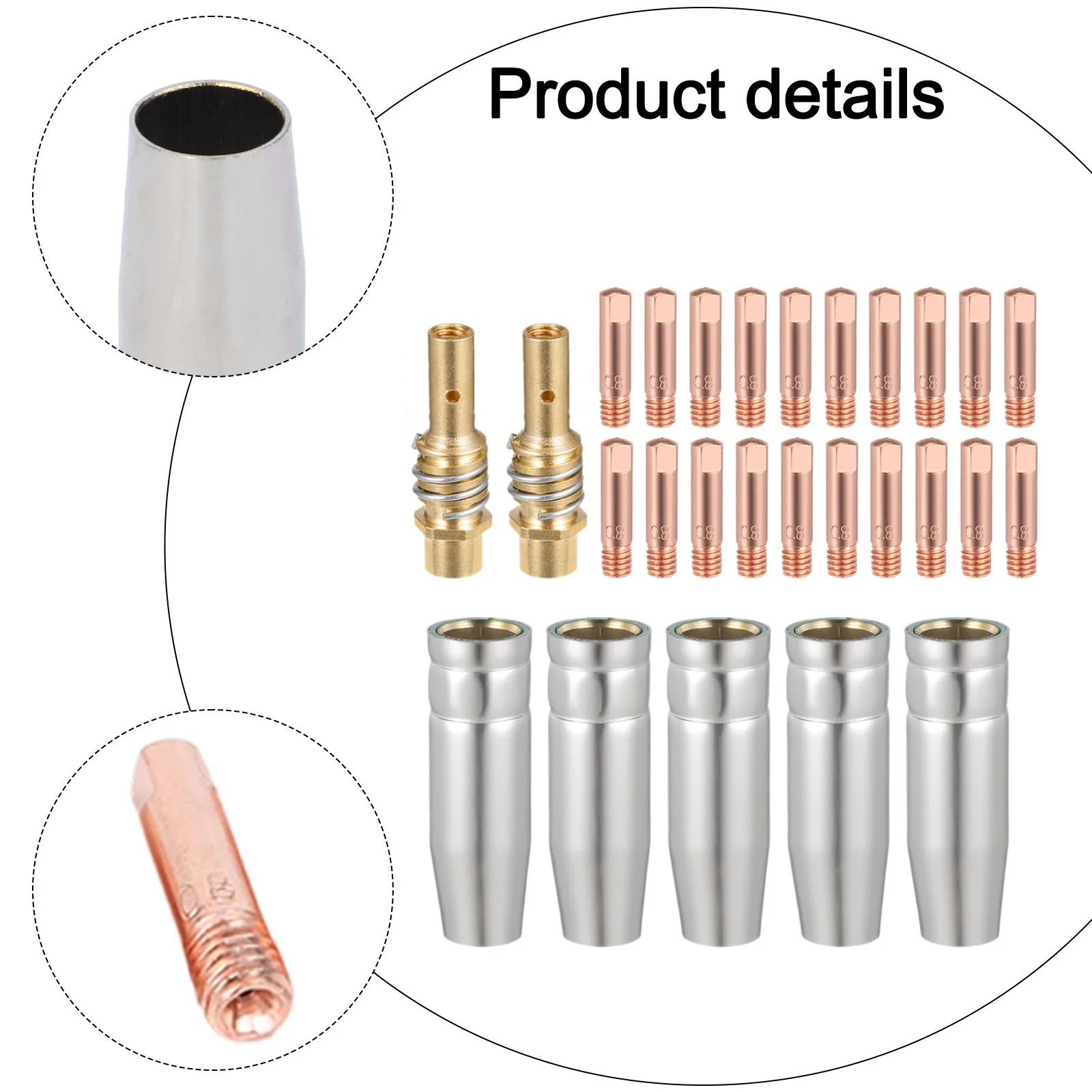 

26 шт. для комплекта аксессуаров для сварщика MIG, 4 насадки, 2 газовых диффузоров, 20 контактных насадок из красной меди 0 030 дюймов для надежного использования