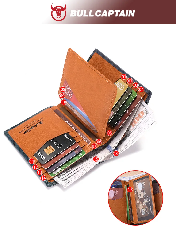 Genuine Cowhide Wallet Horizontal Leather Multiple Card Slots Thickened Anti-theft Men's Wallet