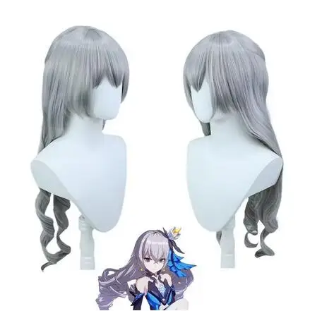 Peluca de Anime Honkai: Star Rail Belobog, corona Cos Bronya, Rollo romano, gris plateado, cabello largo de 90cm, escenario de Cosplay, nuevo juego