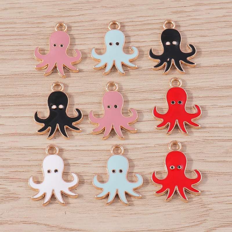 10pcs 15x19mm Cartoon Enamel Octopus Charms Pendants for Drop Earrings Bracelets Necklace DIY Handmade Crafts Jewelry Making