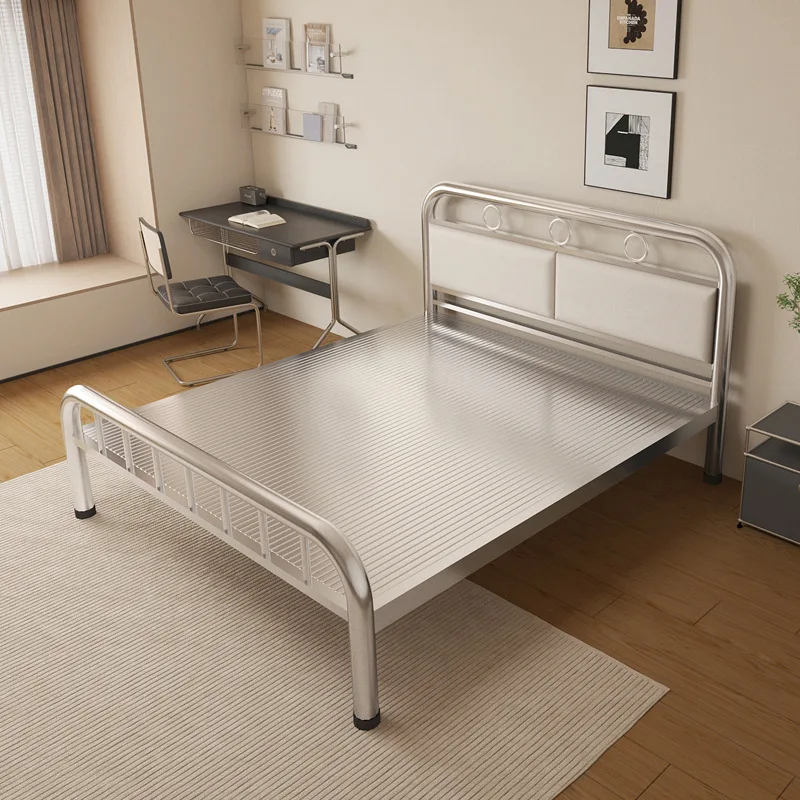 Stainless steel bed, soft backrest bed, double bed, apartment for rent