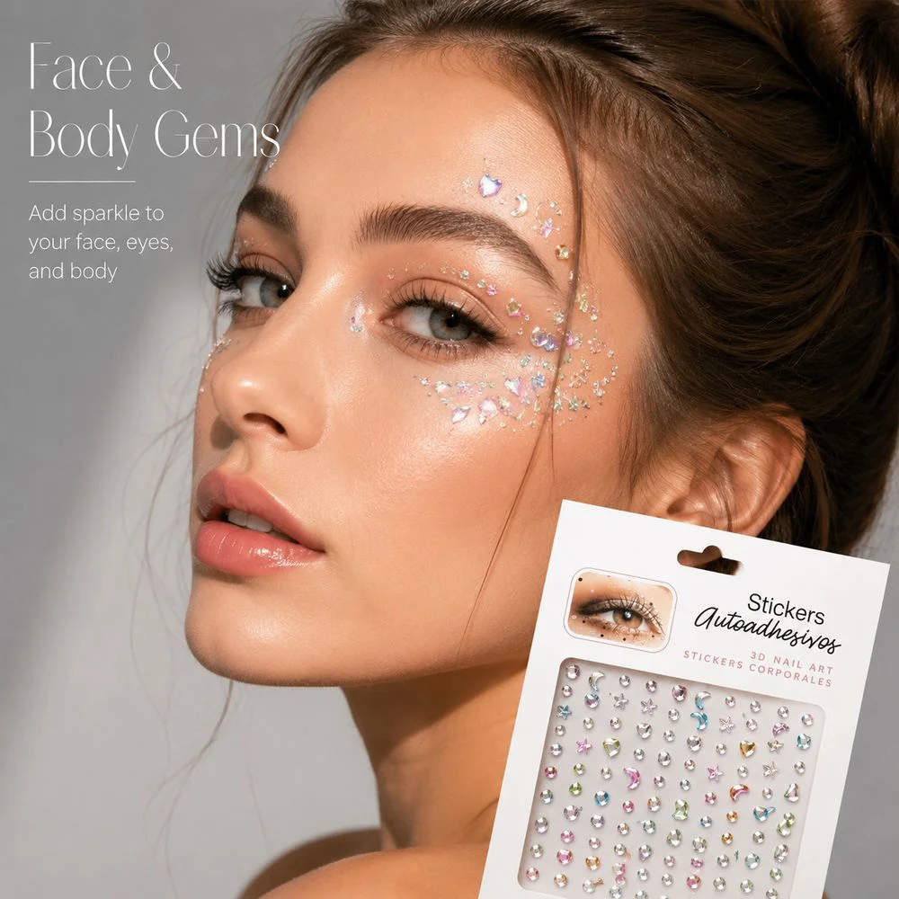 1Pc Self‑Adhesive Moon Star Heart Crystal Face Sticker Shiny Rhinestone Gem Decal For Carnival Party Cosplay Makeup Ornament