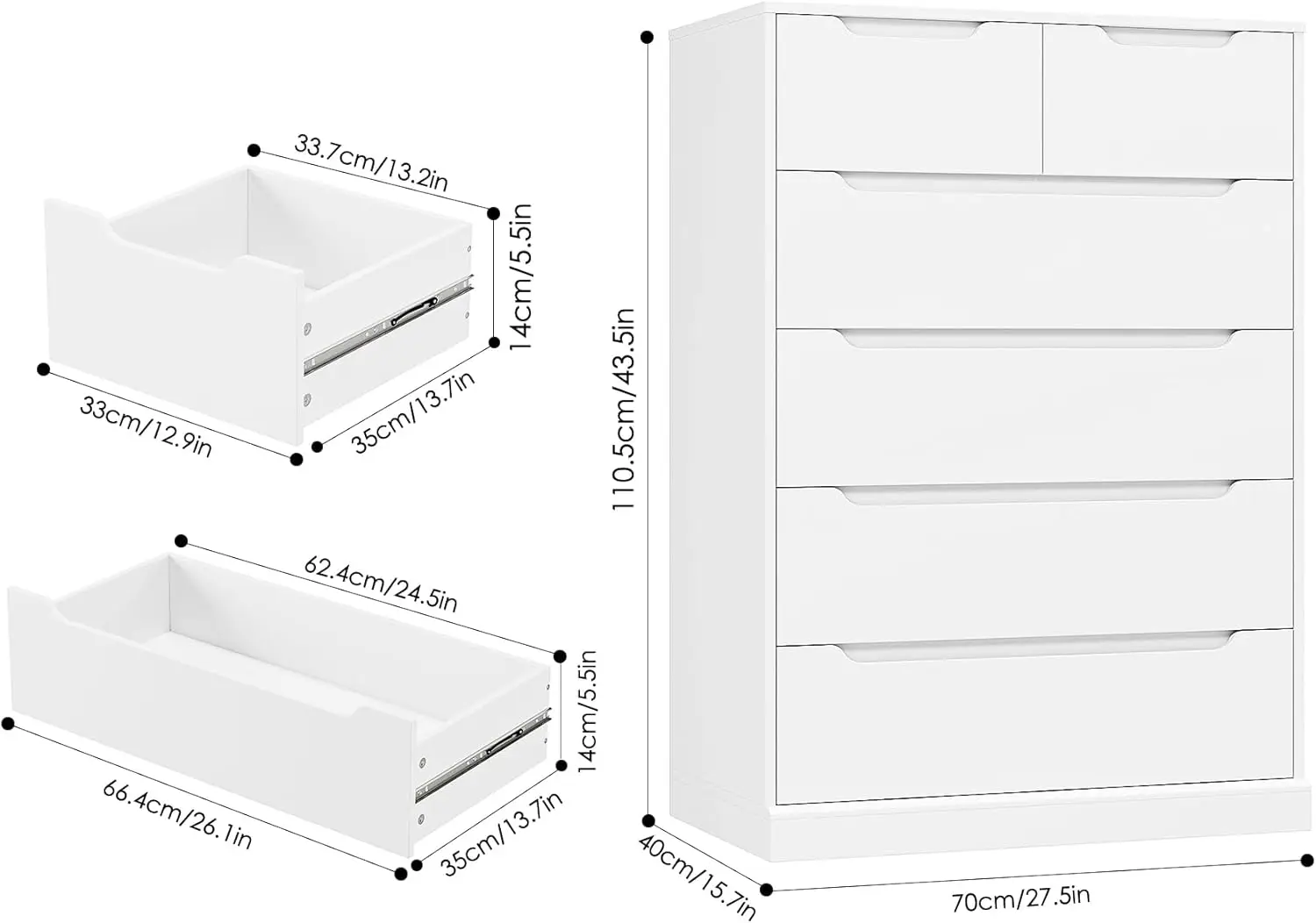 Modern 6 Drawer Dresser for Bedroom, Tall Chest of Drawers with Storage, Large Wood Storage Chest Organizer with Cut-Out image 3