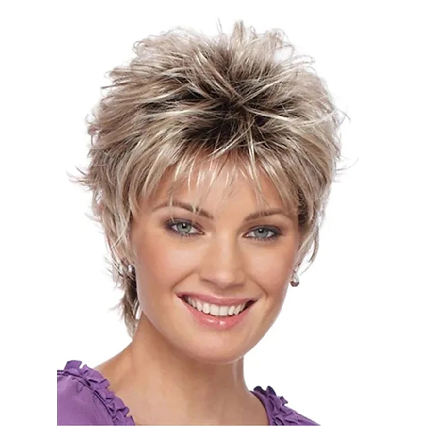 

Pixie Cut Wig with Bangs Short Synthetic Hair Wigs For Black Woman Full Machine Made Natural Wig